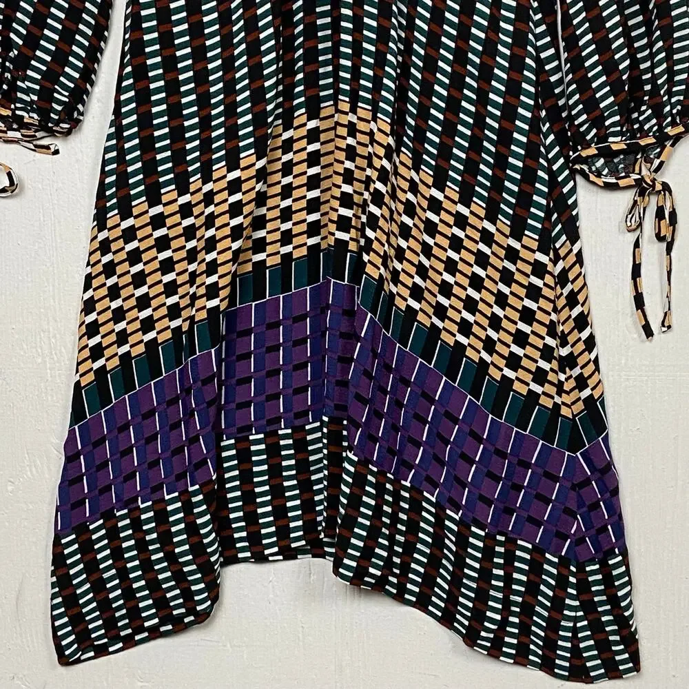 Maeve Anthropologie Gianna Tunic V Neck Geometric Print Dress Pockets 2 Petite - Picture 5 of 14